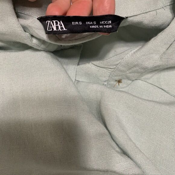 zara womens solid light green crop button down short sleeve top small - Picture 3 of 4